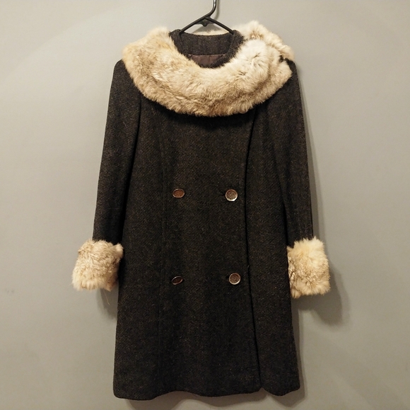 Jackets & Blazers - Vintage 50s wool + real fur pea retro coat Xs